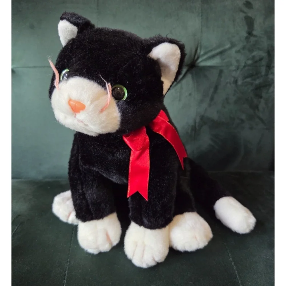 Vintage 1999 TY Beanie Baby Buddy ZIp Black & White Tuxedo Cat Red Bow 16''